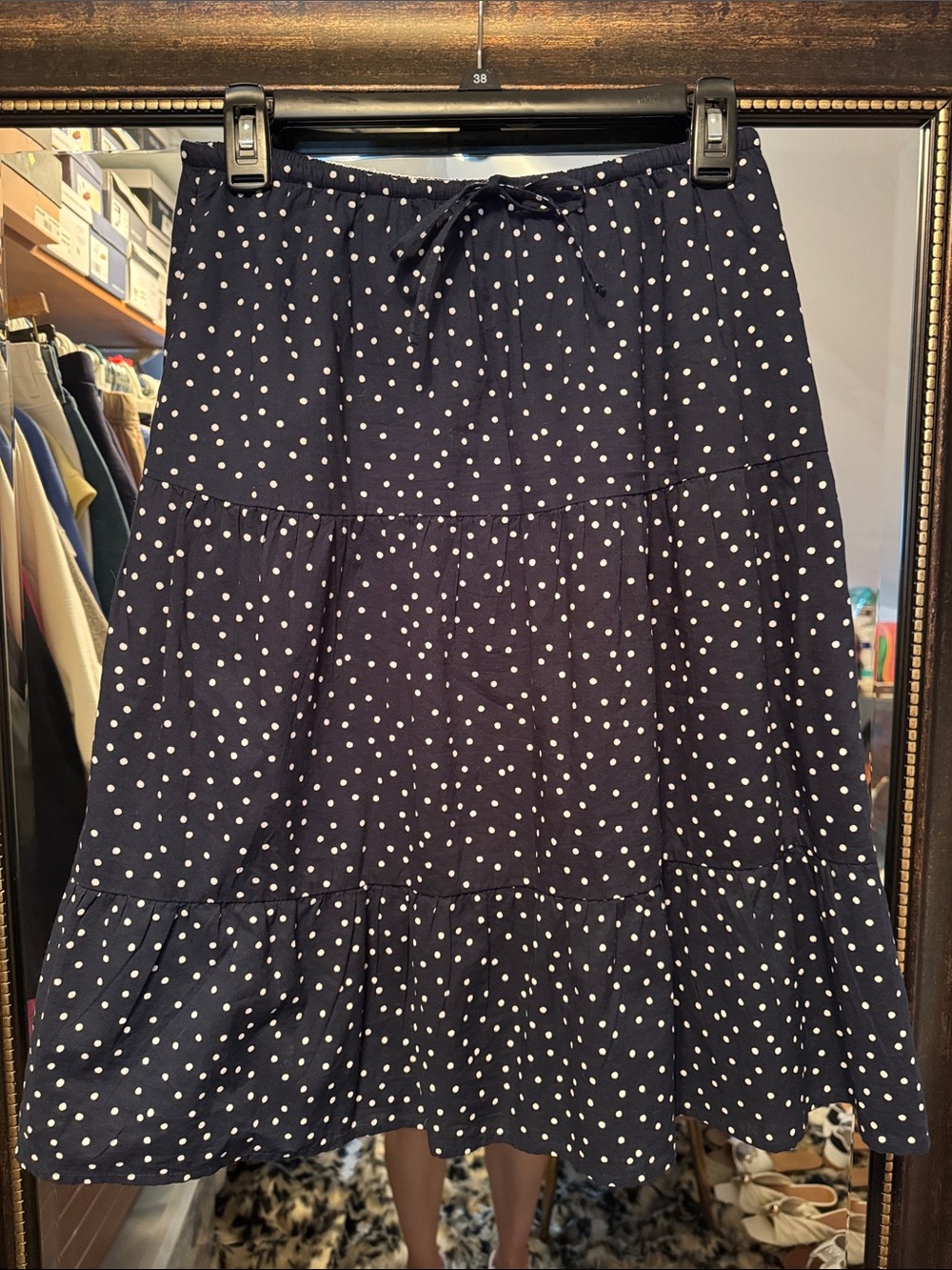 Hollister Navy and White Polka Dot Tiered Skirt